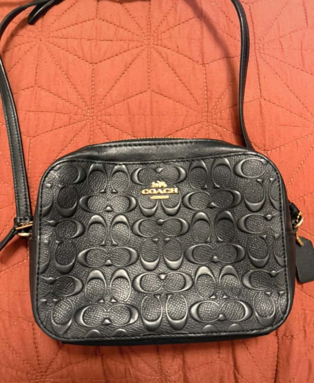 COACH Mini Jamie Camera Bag Signature Leather Black Crossbody Authentic